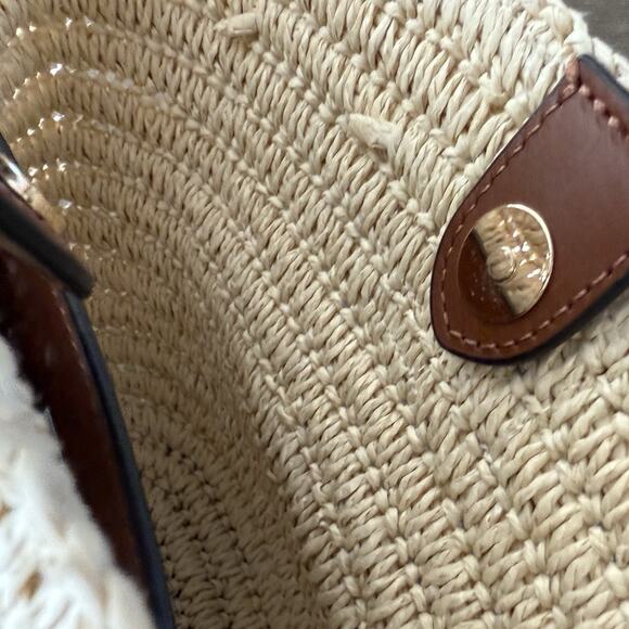 Lauren Ralph Lauren Leather Trim Straw Medium M Nicki Crossbody Bag Natural - Picture 8 of 9